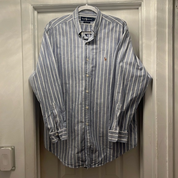 RALPH LAUREN Men’s Blue/White Striped Oxford Shirt - Size 17-34 - Picture 1 of 4
